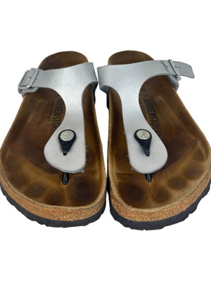 Birkenstock Gizeh сребърни сандали Birko-Flor номер 39 употребявани