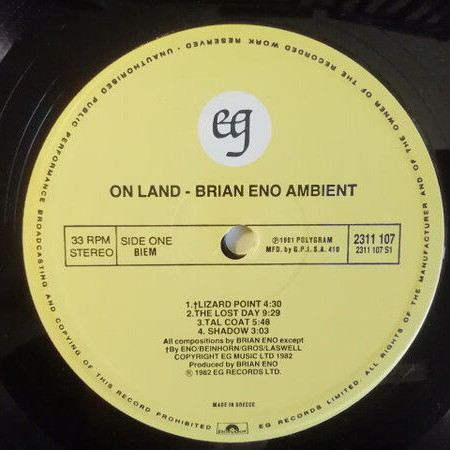 Brian Eno Ambient 4 On Land vinyl record used, electronic
