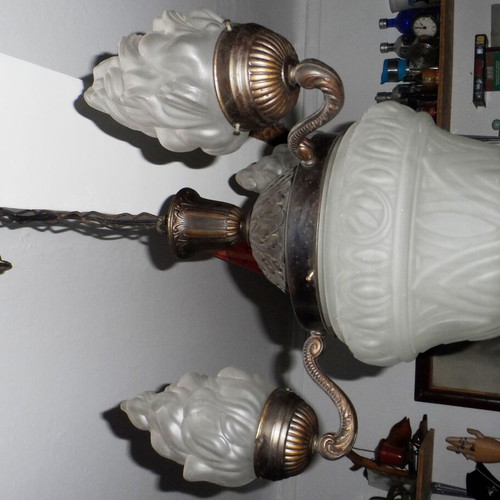 French ceiling light 1900s used, frosted glass