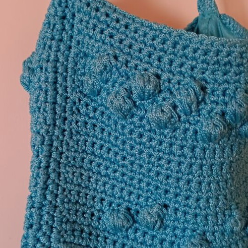 Knitted shoulder bag like new, blue turquoise casual boho style