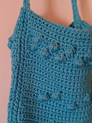 Knitted shoulder bag like new, blue turquoise casual boho style