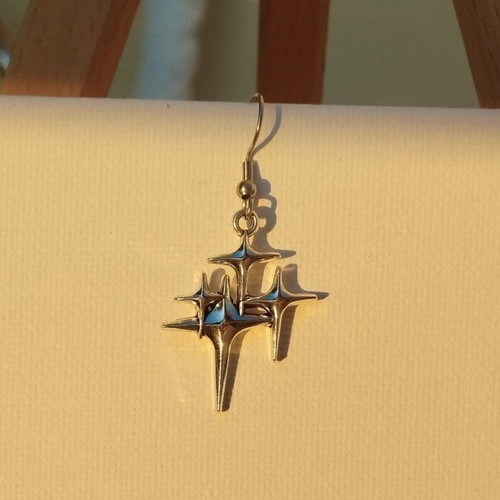 Earrings with steel hooks handmade, silver color