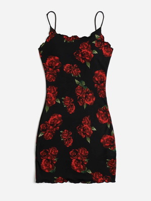 Shein dress XS black with red roses new