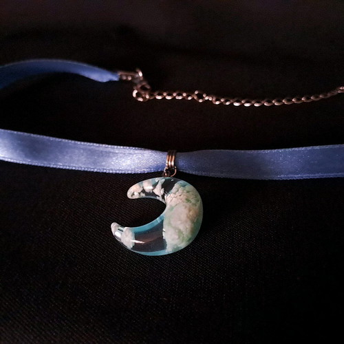 Choker ribbon blue moon handmade, satin with stainless steel clasp