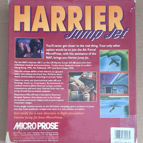 Harrier Jump Jet PC game used, MicroProse, 3.5" disks, big box