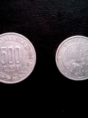 Romanian coins 500 and 1000 lei used, from 2000