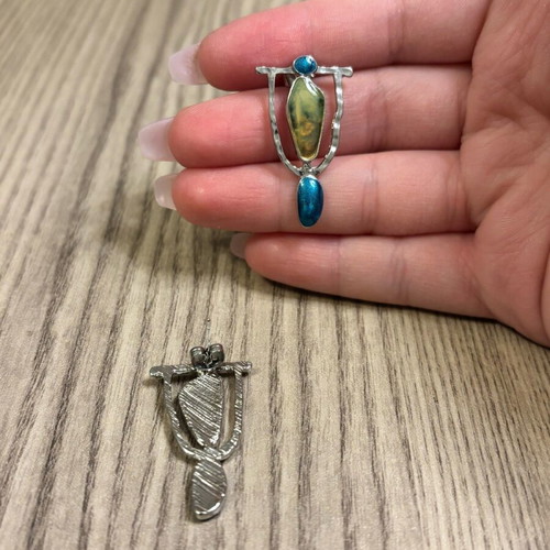 Earrings new, silver with blue and green shades