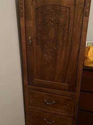 Vintage carved wooden wardrobe with 3 drawers, solid wood