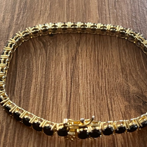 Vintage Riviera Tennis Bracelet in Sterling Silver 925 with Gold Vermeil