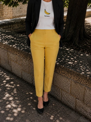 Stradivarius yellow women's office pants used, low waist, ankle length