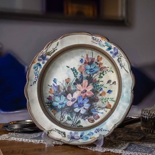 Vintage decorative plate with handmade painting and signature, like new