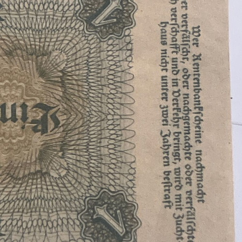German Weimar 1 Rentenmark 1923 banknote like new