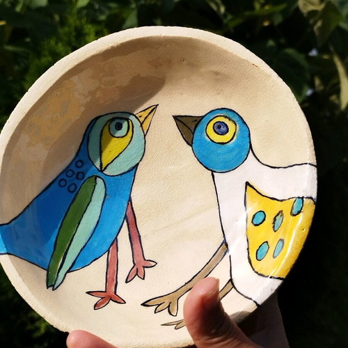Handmade ceramic bowl used, hand-painted
