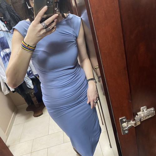 Bershka women's dress midi with open back, like new, blue