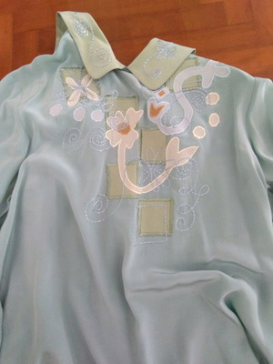 Vintage IB Diffusion silk shirt used, turquoise, size L
