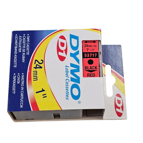 Label tape 24mm new, black print on red background