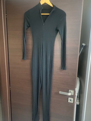 Black ribbed one-piece jumpsuit like new with zipper