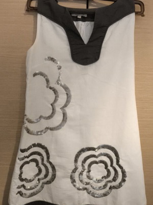 Linen summer dress Sweet Miss like new, white and gray, size S