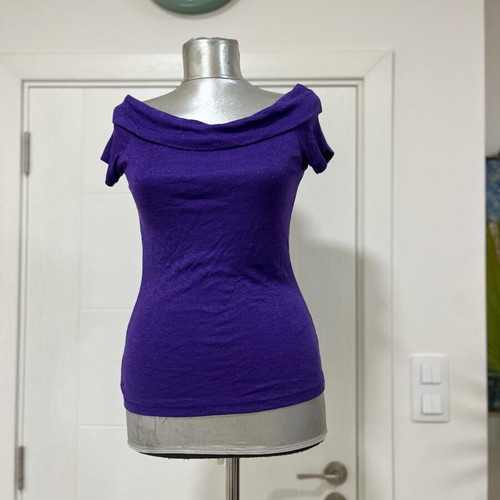 Morgan purple shiny off shoulder top, new, size small
