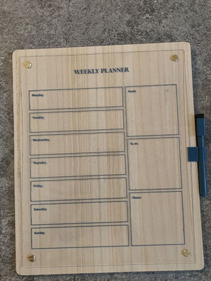 Weekly planner with marker and eraser like new, wood and plastic
