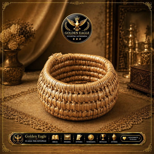 Small traditional malatha handmade straw basket Greek folk craft