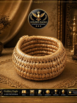 Small traditional malatha handmade straw basket Greek folk craft