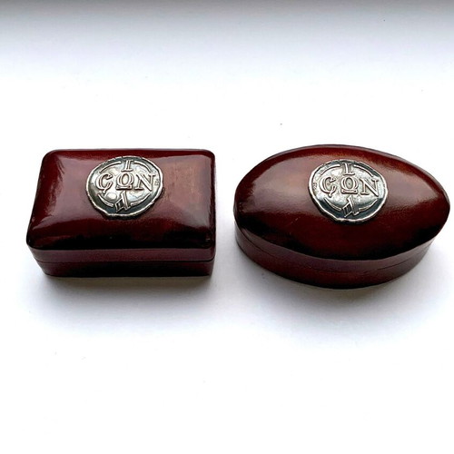 Set of 2 leather and 925 silver boxes with IASON inscription like new