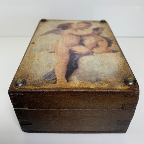 Wooden storage box used with angels