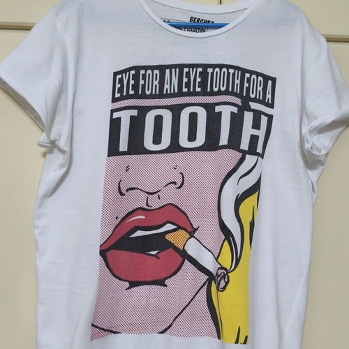 Bershka men's white printed T-shirt