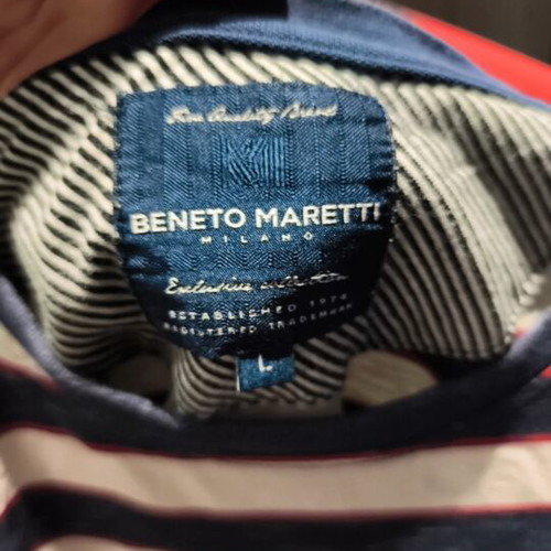 Beneto Maretti men's short sleeve shirt, white and blue, size L