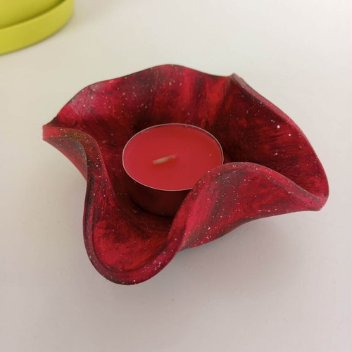 Red Handmade Clay Tealight Candle Holder New
