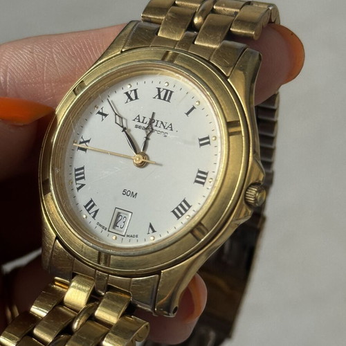 Alpina Seastrong Quartz Dress Watch used, gold-plated, Swiss made