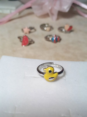 Silver 925 children's ring duck with enamel, new