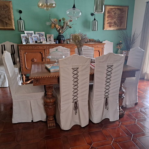 Antique carved chairs set of 6 used, handmade
