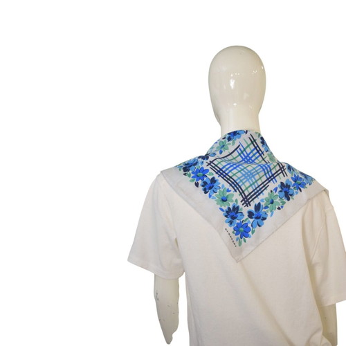 Burberry London Silk Scarf square blue turquoise floral used