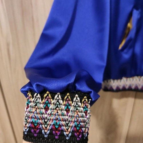 Handmade Bomber Jacket new, blue-purple with embroidered knit trims