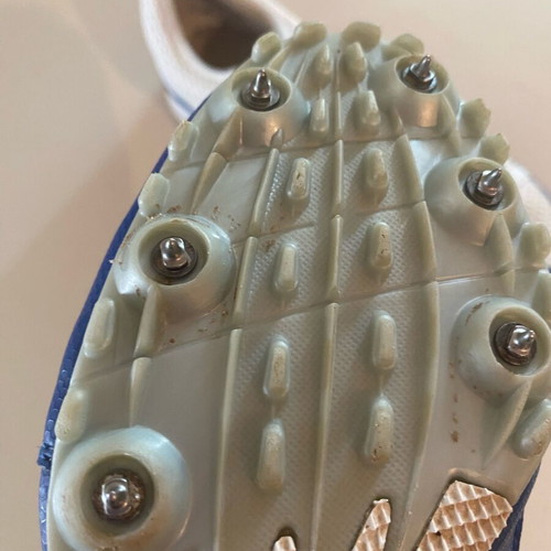 Adidas spikes sprint shoes size 38.5 like new white blue