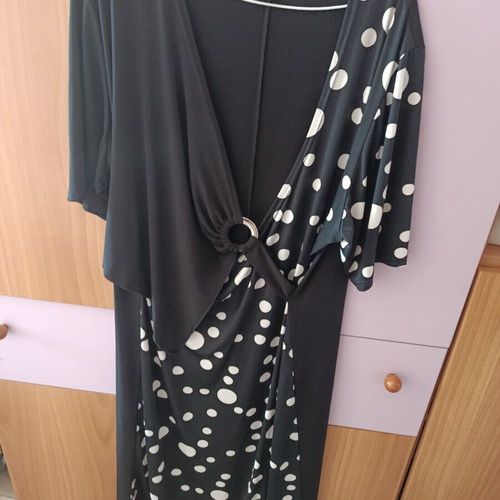 Black dress Greek made with polka dots 2XL like new