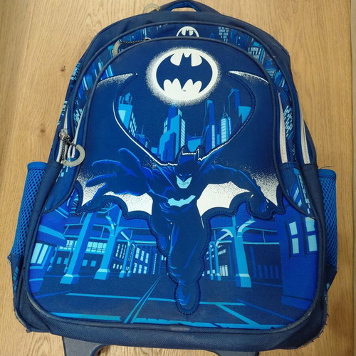 School bag with wheels used, Batman design