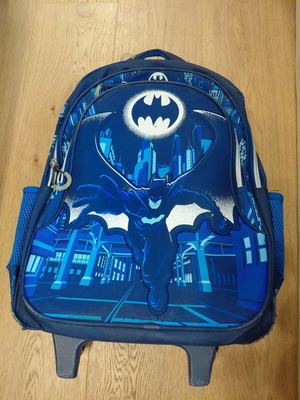 School bag with wheels used, Batman design