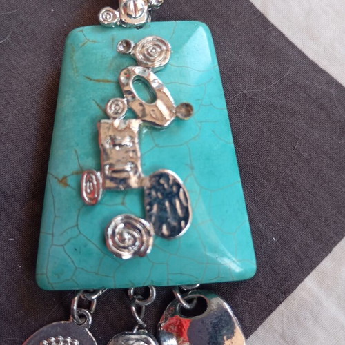 Statement Boho Pendant with Turquoise Stone and Ethnic Charms like new