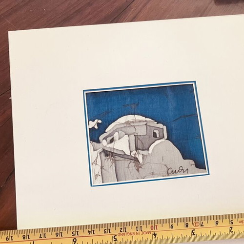 Silk paintings by Anthi Chatzinikolaou new, set of 4 with island blue theme