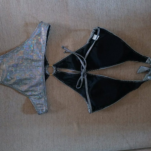 Women's swimsuit new, silver, with removable cup bra, sizes S and M