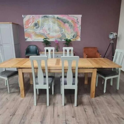 Wooden extendable oak dining table with six chairs new