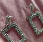 Rectangular earrings with rhinestones new, 5cm length, 3cm width