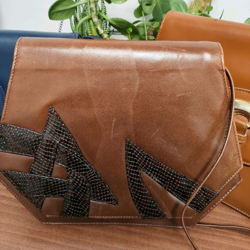 Vintage leather shoulder bags used, pack of 3