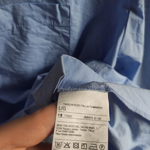 Sisley blue cotton shirt L, wide fit with pleated back