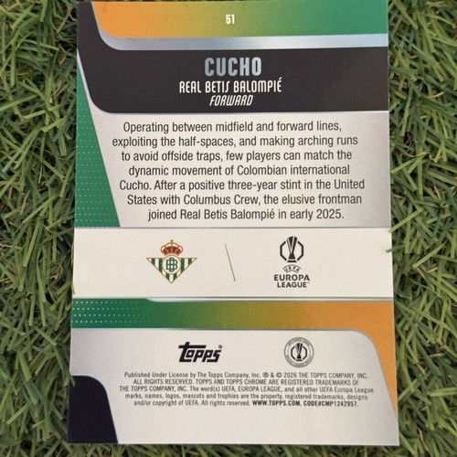 Topps Chrome Uefa Club Competitions 25/26 Cucho Real Betis card new