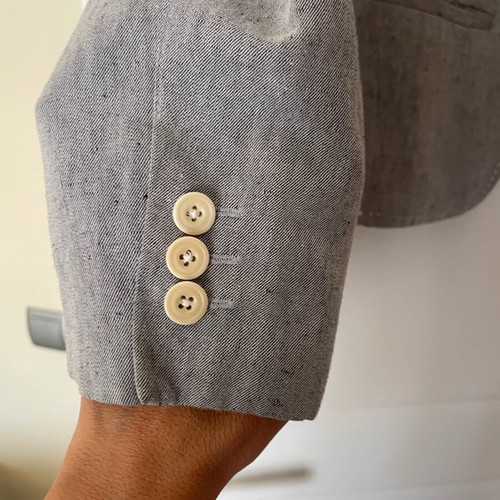 Linen jacket light gray with white stitching, like new