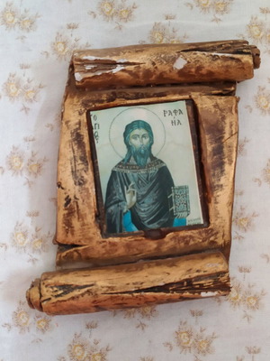 Religious image Saint Raphael clay like new, 10x8 cm
